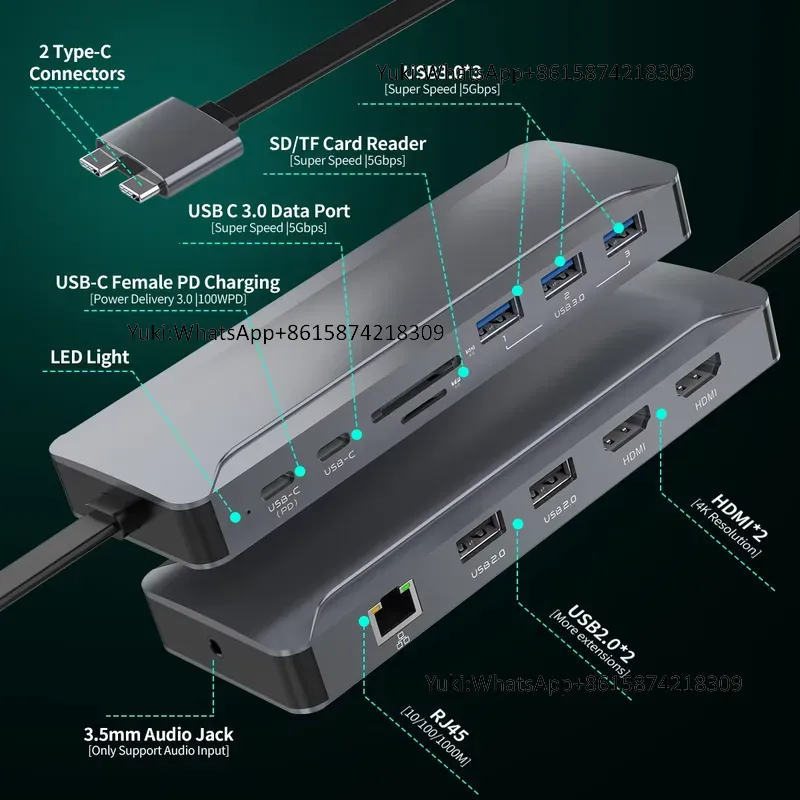 Rj45 Jack - محطة إرساء USB C مزدوجة الشاشة