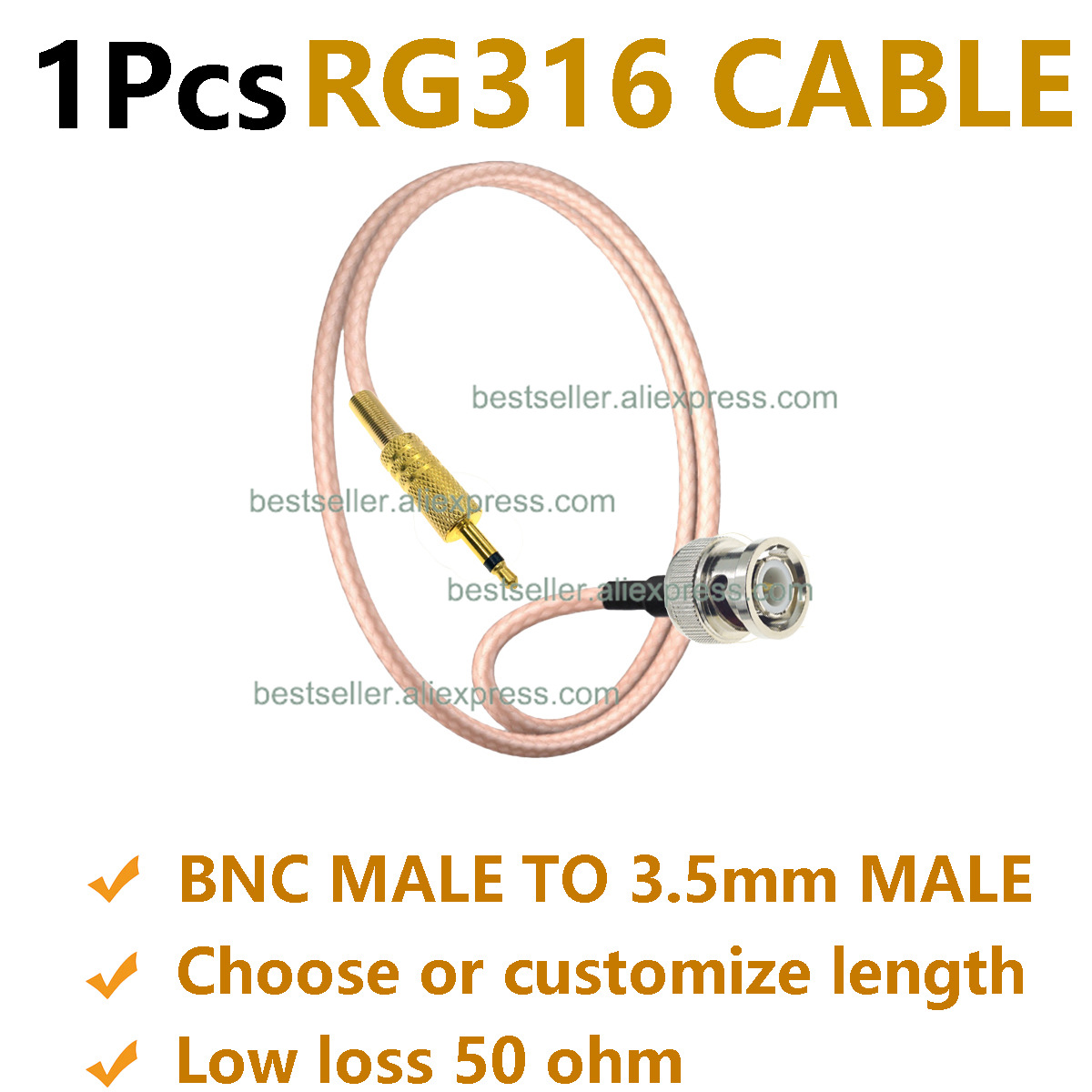 Audio Jumper Wire - 1 قطعة RG316 BNC ذكر إلى